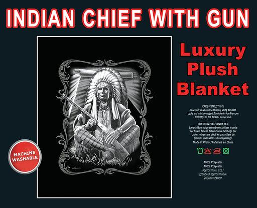 Indian Chief With Guns Queen Size Blanket